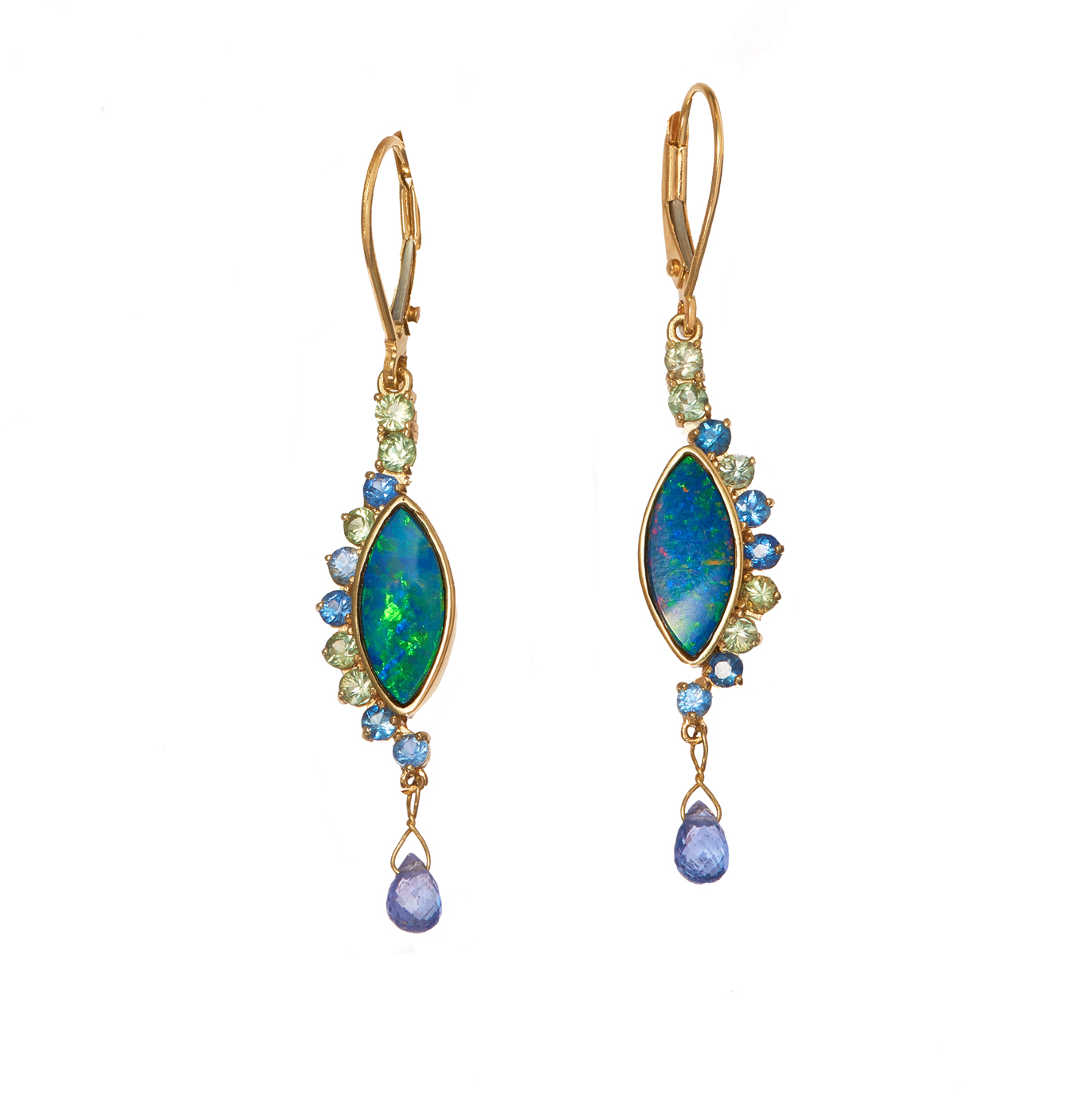 14k Opal and Sapphire Earrings by Paula Dawkins